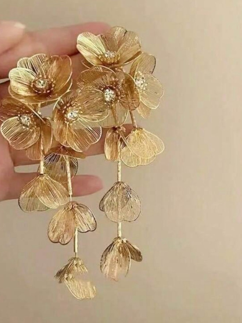 Zara Gold Floral Cascading Drop Earrings